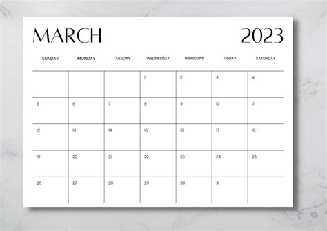 2023 Monthly Printable Blank Calendar Landscape PDF Letter - Etsy UK