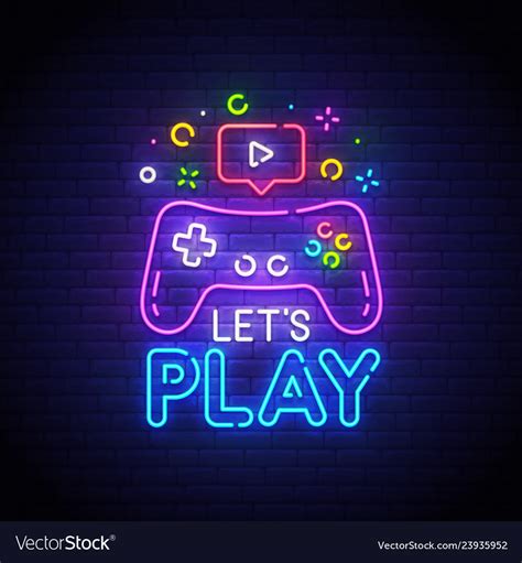 Lets play neon sign game logo Royalty Free Vector Image