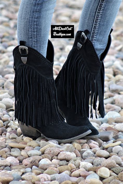 Very Volatile Hillside Fringe Cowgirl Boots Black | All Dec'd Out – All ...