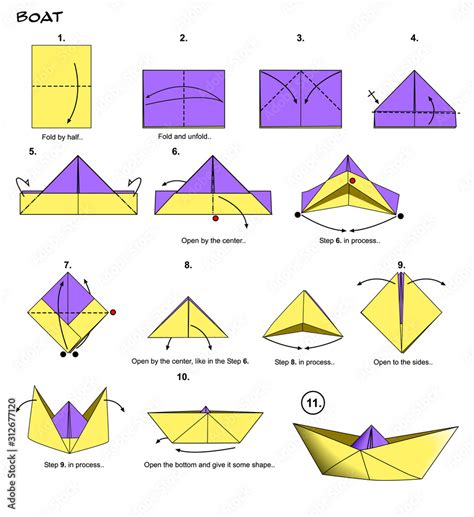 Origami boat ship diagram steps instructions paperfolding paper art ...