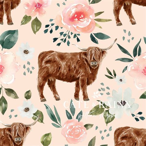 Watercolor Floral Pattern Pink Watercolor Animal Print Wallpaper Cow