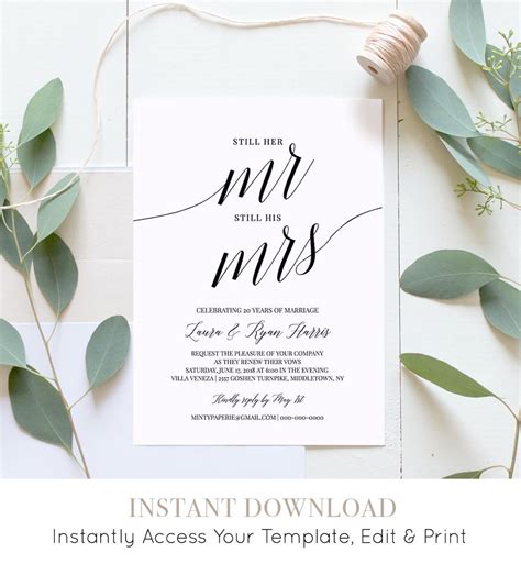 Vow Renewal Invitation Template, INSTANT DOWNLOAD, Wedding Anniversary ...