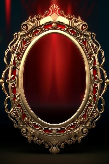 Premium AI Image | A red oval frame with gold and red gemstones.