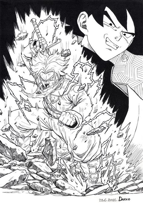 Trunks Vs Goku Black Drawing by Darko-simple