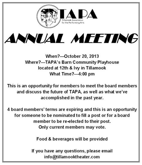 ANNUAL MEETING ANNOUNCEMENT | Tillamook Association for the Performing Arts