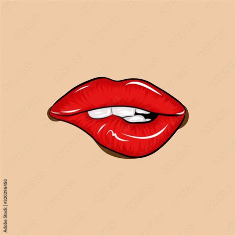 Bite sexy lips drawing - Red lips biting retro icon isolated on skin ...