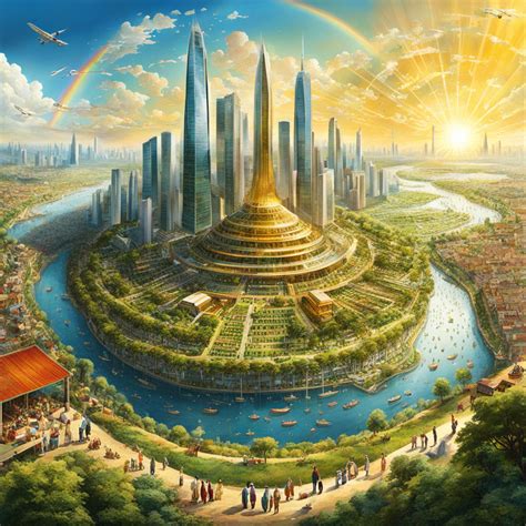 A digital painting of a utopian cityscape where all structur... by ...