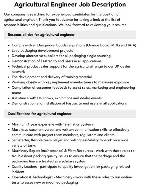 Agricultural Engineer Job Description | Velvet Jobs