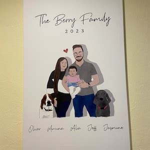 Custom Family Portrait With Pets, Personalized Family Wall Art ...