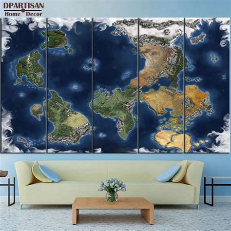 DPARTISAN 5PCS panel World Map Canvas Print World Map Wall Art Set ...