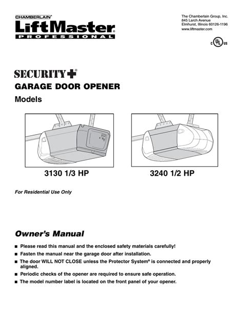 Chamberlain Liftmaster Manual 1 2 Hp