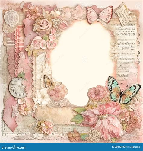 Vintage Style Paper Background with Flowers and Butterflies. Scrapbook ...