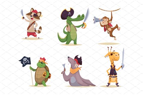 Pirate animals. Wild animals in | Vector Graphics ~ Creative Market