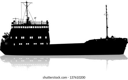 Vector Illustration Silhouette Sea Cargo Ship Stock Vector (Royalty ...