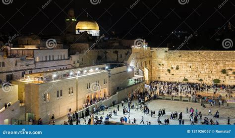 Night View on Western Wall in Old City of Jerusalem Stock Image - Image ...