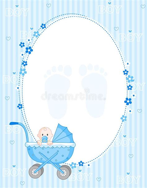 Illustration about Baby boy arrival card / party invitation frame with ...