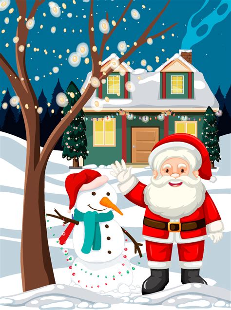 Christmas winter scene with Santa Claus and snowman 6037154 Vector Art ...