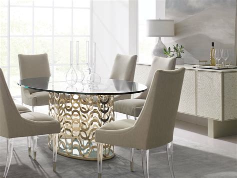 LOUIS 7 pieces Modern Dining Room Set - GOLD Oval Glass Top Table ...