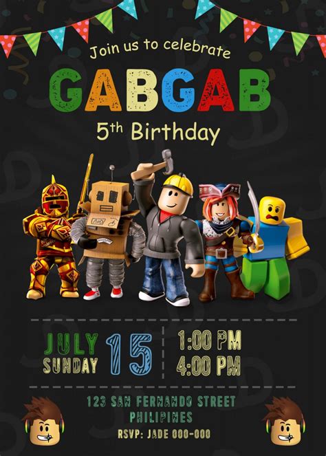 ROBLOX Birthday Party Invitation 4 x 6 or 5 x 7 FREE BACKSIDE ...