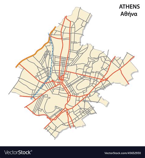 Simple road map of the greek capital athens Vector Image