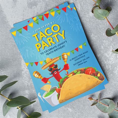 Taco Party Invitation, Taco Birthday Invite, Fun Taco Invite, Editable ...