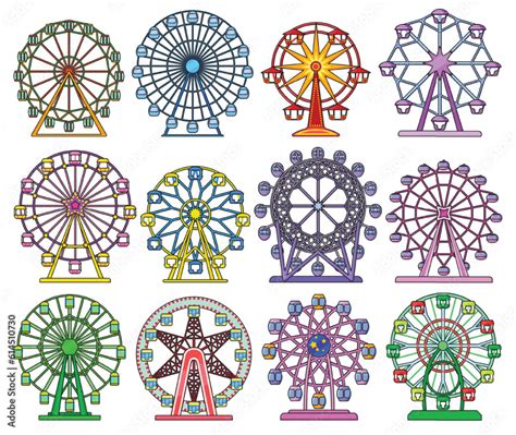 Ferris wheel isolated color set icon. Vector color set icon amusement ...