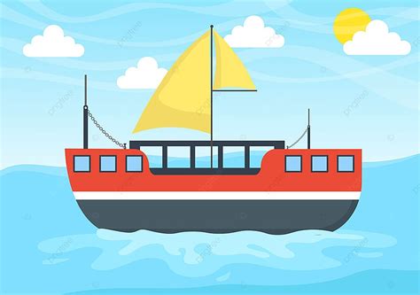 Cartoon Sailing Boat With Sea Or Lake View Background Vector