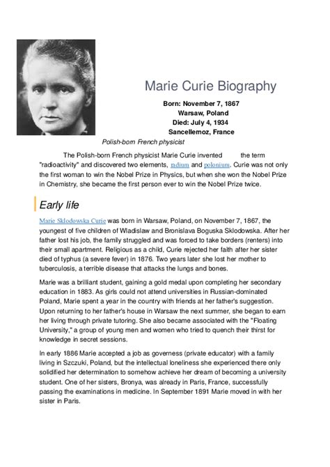 (DOC) Marie Curie Biography | AYŞENUR TURAN - Academia.edu