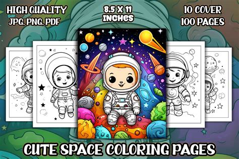 Cute Space Coloring Pages for Kids | Graphic Objects ~ Creative Market