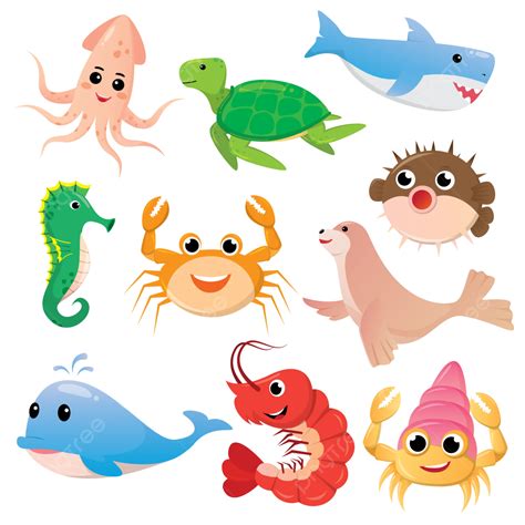 Animal Stickers That Live In The Water Cute Style Vector, Sticker ...