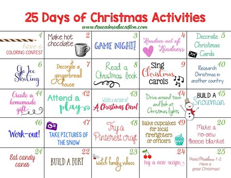 25 Days Of Christmas Calendar: A Complete Guide | Free Printable School ...