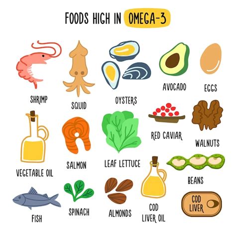 Premium Vector | Foods high in omega 3 vector illustration with healthy ...