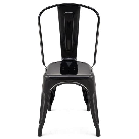 Set of 4 Indoor Outdoor Black Metal Stacking Bistro Dining Chairs ...