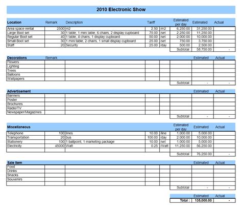 Event Tracking Spreadsheet Template