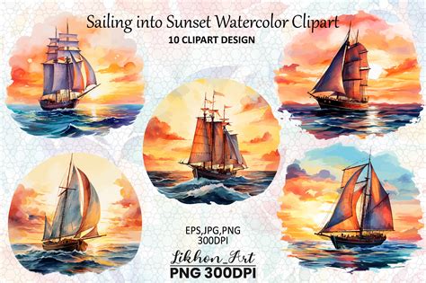 Sailing into Sunset Watercolor Clipart Graphic by likhon_art · Creative ...