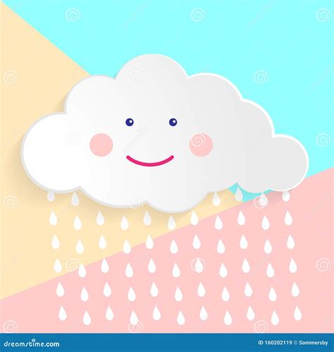 Flat Art Design Graphic Image of Happy Cloud with Rain Drops (baby ...