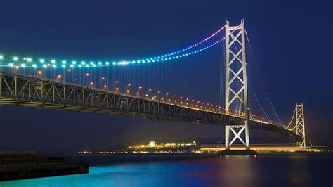 HD wallpaper: Bridges, Akashi Kaikyo Bridge, Akashi Kaikyō Bridge, Blue ...