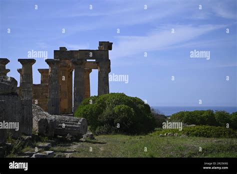 Landscape with scenic view of the Doric order temples F and E at the ...