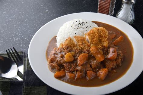 Japanese Curry Rice and Fried Pork. Stock Image - Image of delicious ...