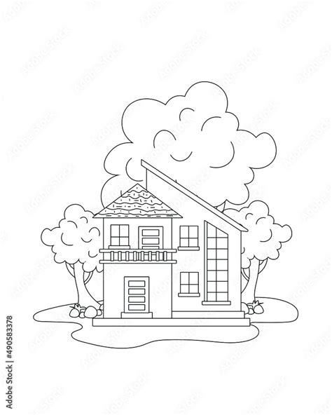 Easy Simple house Coloring page. modern House line art design. line art ...