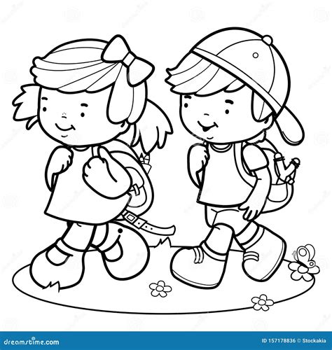 School Boy Walking Black White Stock Illustrations – 319 School Boy ...