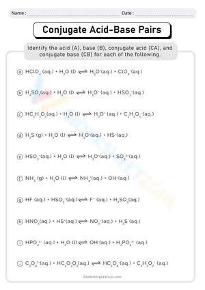 Conjugate Acid Base Pairs worksheets