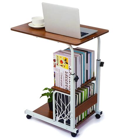 Adjustable Height Mobile Laptop Desk,Rolling Laptop Cart with 2 Tier ...