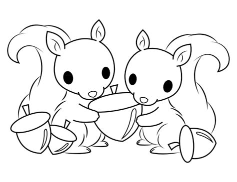 Printable Baby Squirrels Holding An Acorn Coloring Page