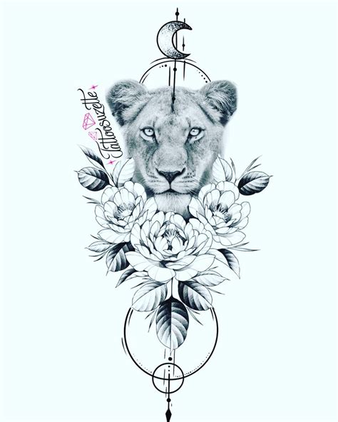 Lion flower tattoo desig’ | Lioness tattoo, Female lion tattoo, Lioness ...