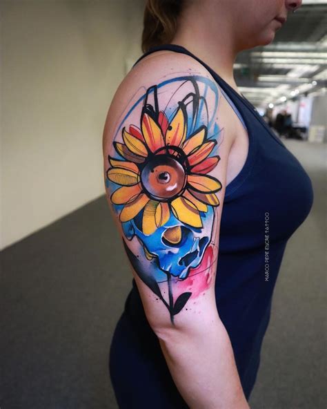 Sunflower Watercolor Tattoo