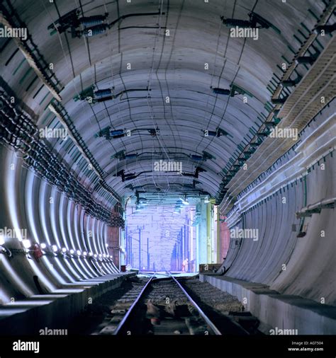 Channel Tunnel train driver's eye view of the approach to the Stock ...