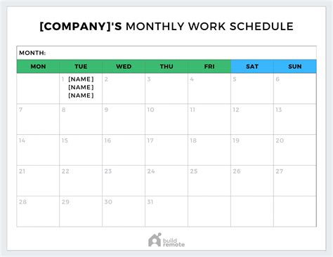 Free printable monthly work schedule template - mvpfopt