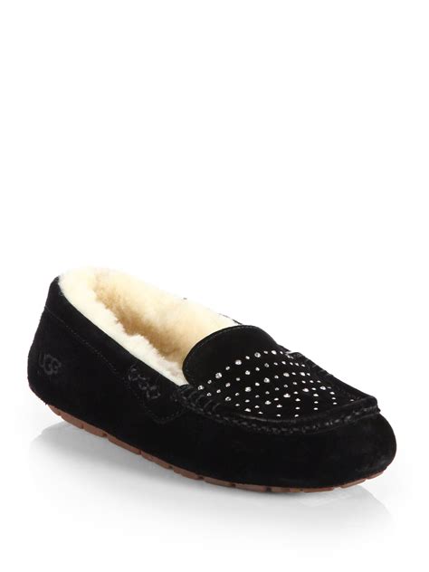 Ugg Ansley Suede Bling Slippers in Black | Lyst