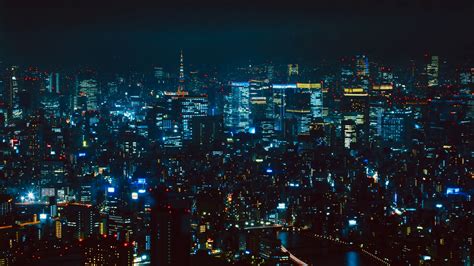 night city, aerial view, tokyo, city lights, metropolis, 4k HD Wallpaper